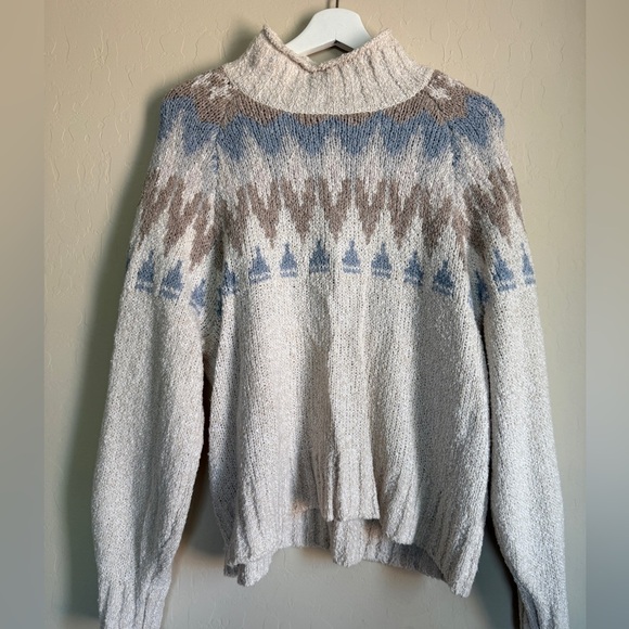 American Eagle Fair Isle Fisherman Cream Oatmeal Women’s Sweater Large - Picture 8 of 12
